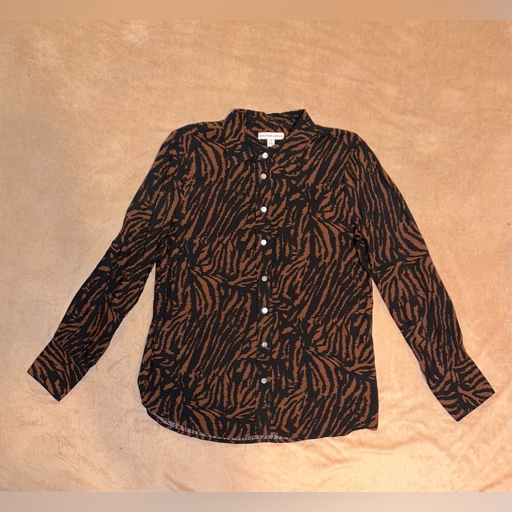 Womens Brown and Black Animal Print Button-Down Shirt